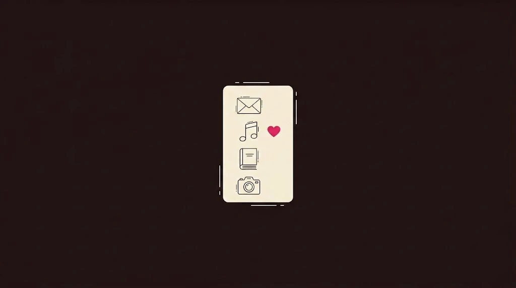 Line drawing of a person looking at a wishlist on a screen, with one item marked in pink